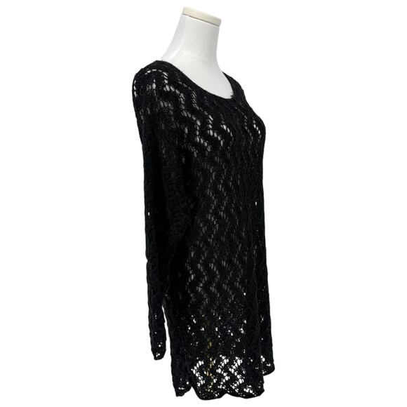 Vintage The Limited Black Chunky Crochet Knit Tunic Sweater S 90s Y2K Minimalist - Picture 2 of 5